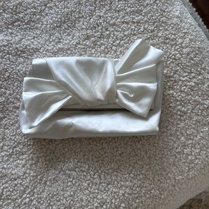 Badgley Mischka White Satin Bow Clutch